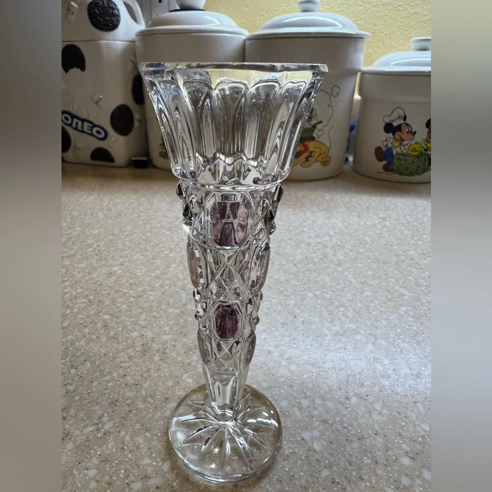 Vintage 8 inch Crystal Vase Purple Octagons made in  Germany